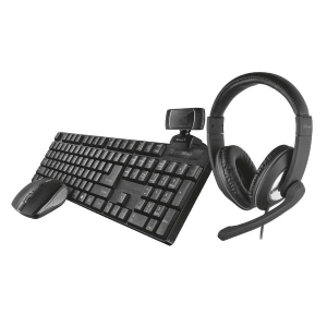 TRUST KIT TASTIERA + MOUSE + WEBCAM + CUFFIE - QOBY 4-IN-1 HOME OFFICE SET (24041)