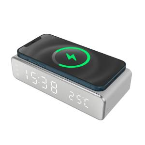 TECHMADE SVEGLIA CON RICARICA WIRELESS SMARTPHONE 15W SIVER